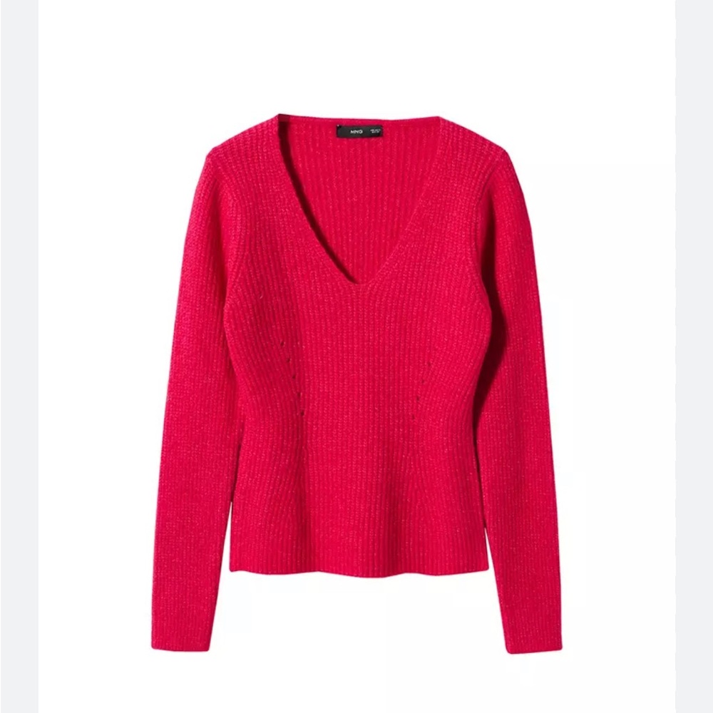 Mango new Women's V-Neck Sweater - Red